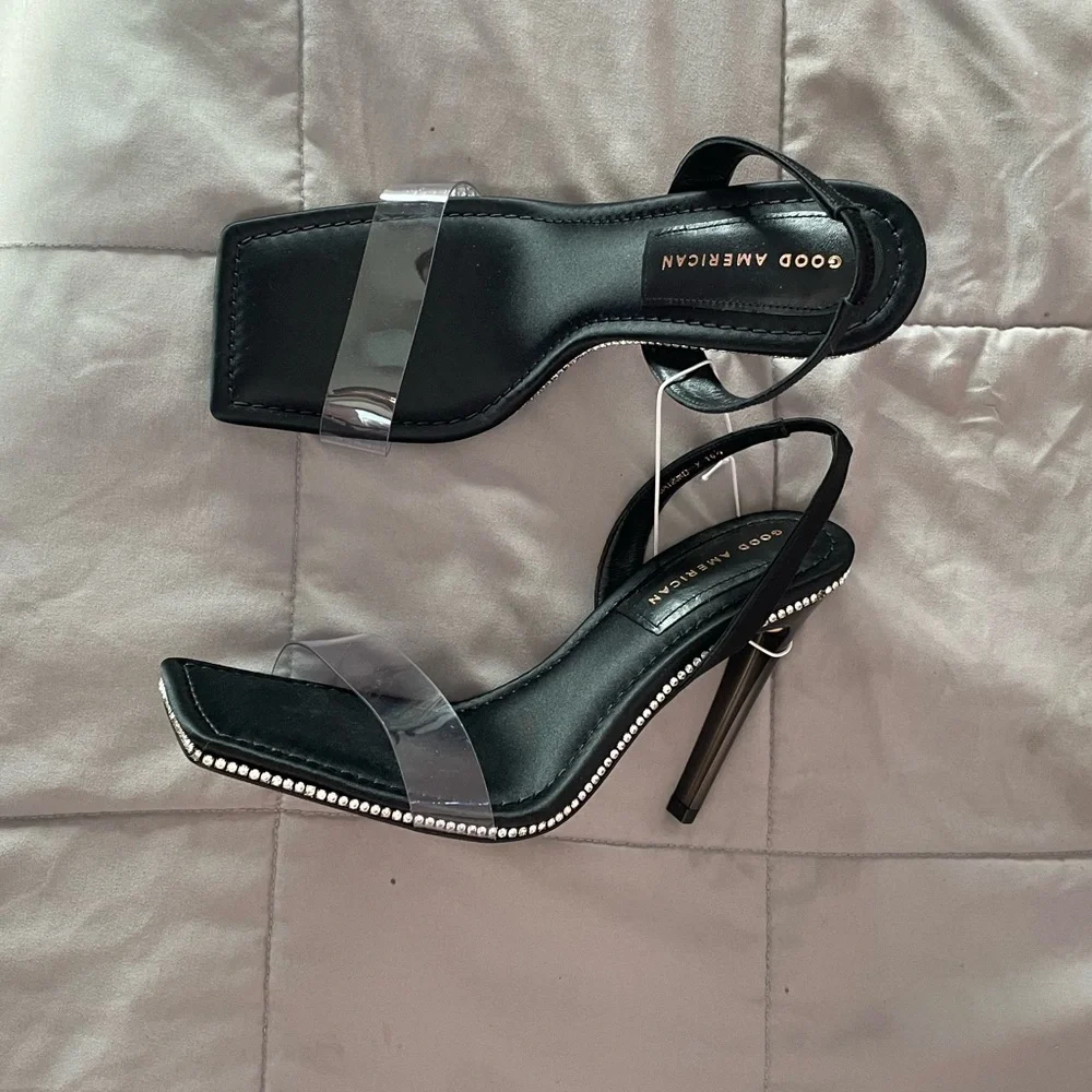 Good American Crystal Crush Lucite Sandal in Black